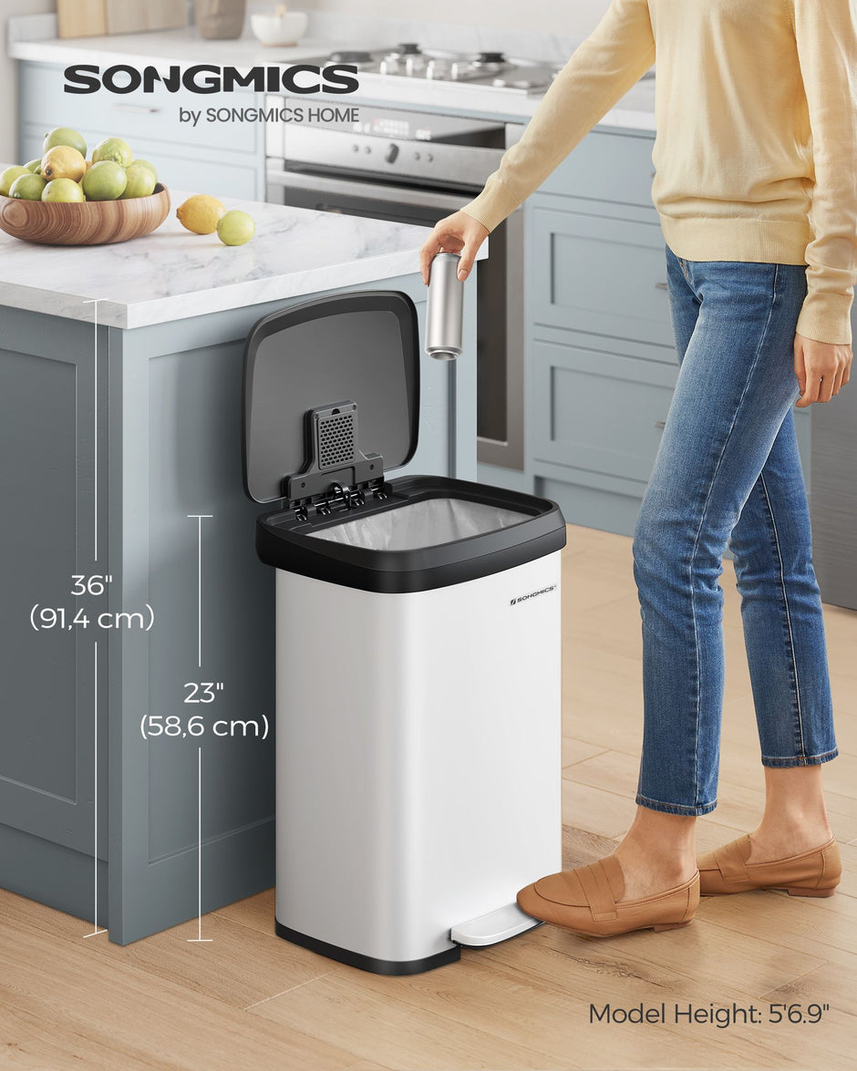 50L Metal Pedal Rubbish Bin – Silver – Large Capacity with Lid
