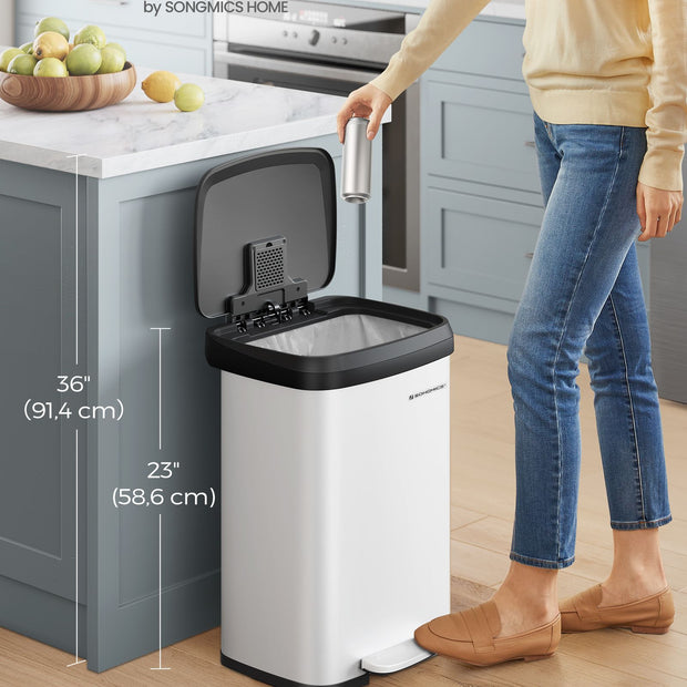 50L Metal Pedal Rubbish Bin – Silver – Large Capacity with Lid