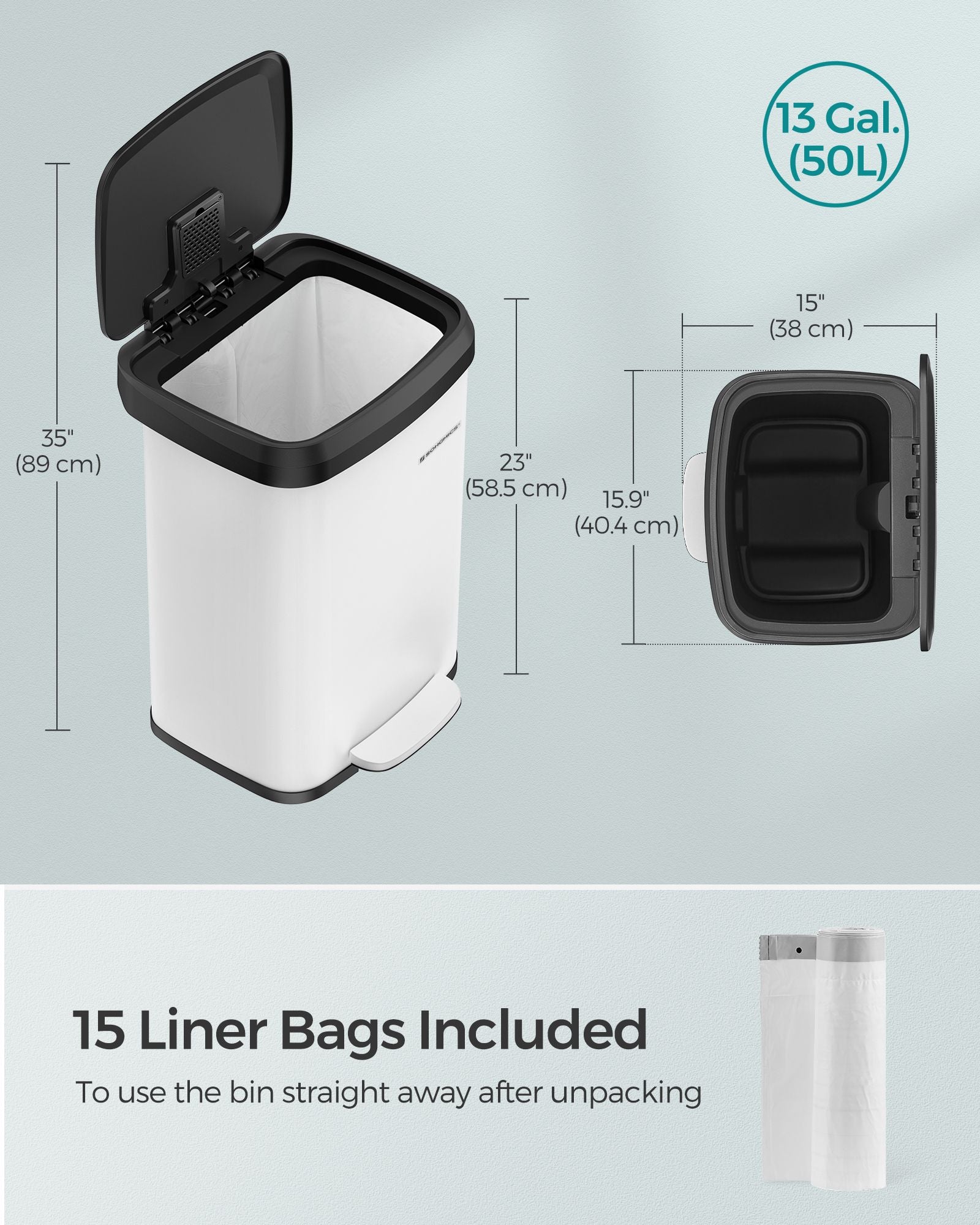 50L Metal Pedal Rubbish Bin – Silver – Large Capacity with Lid