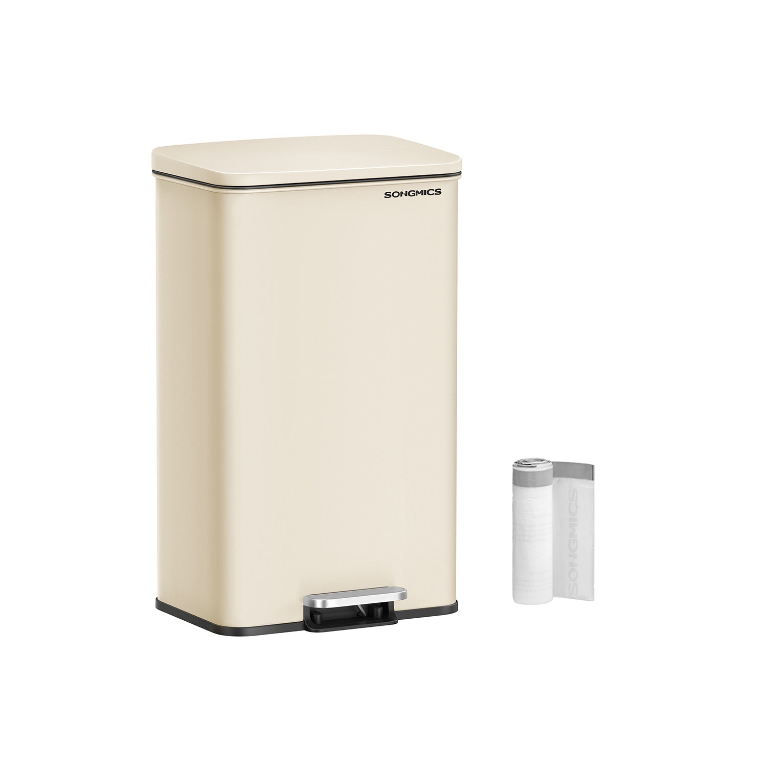 Large Step Rubbish Bin – Steel – Sand Beige – Soft Close with 15 Liner Bags Included