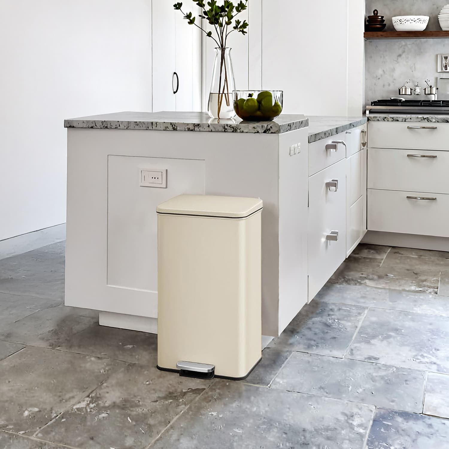 Large Steel Pedal Trash Can – 40L – Beige – Soft Close with 15 Liners Included