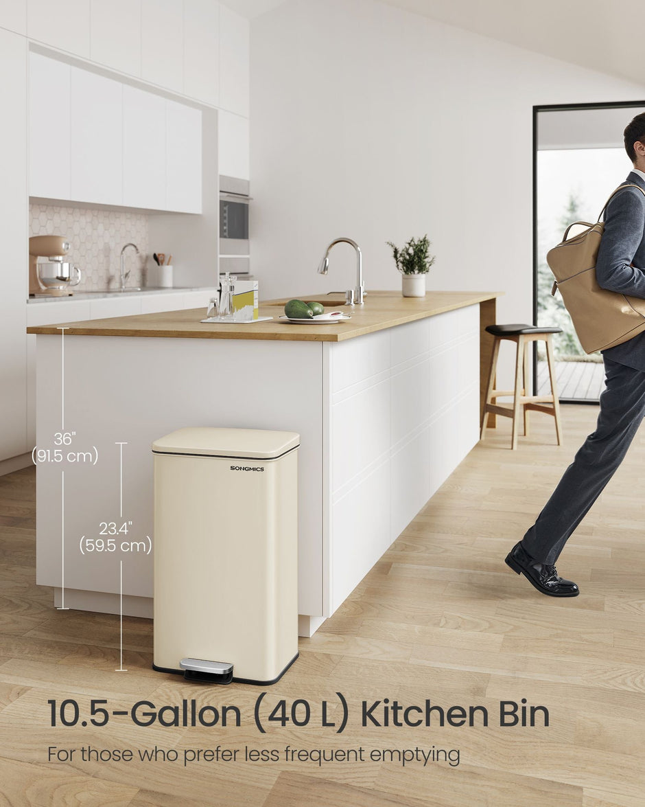 Large Step Rubbish Bin – Steel – Sand Beige – Soft Close with 15 Liner Bags Included