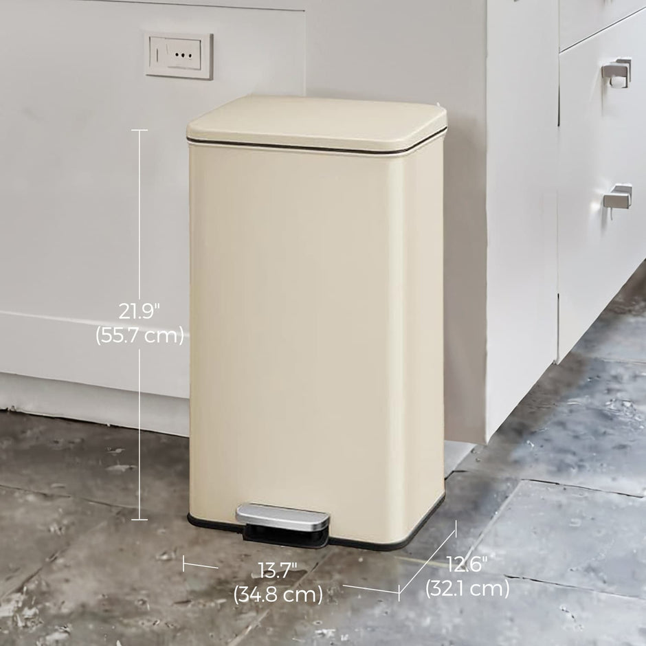 Large Steel Pedal Trash Can – 40L – Beige – Soft Close with 15 Liners Included