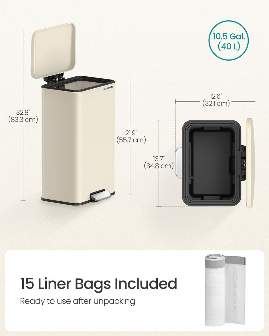 Large Step Rubbish Bin – Steel – Sand Beige – Soft Close with 15 Liner Bags Included
