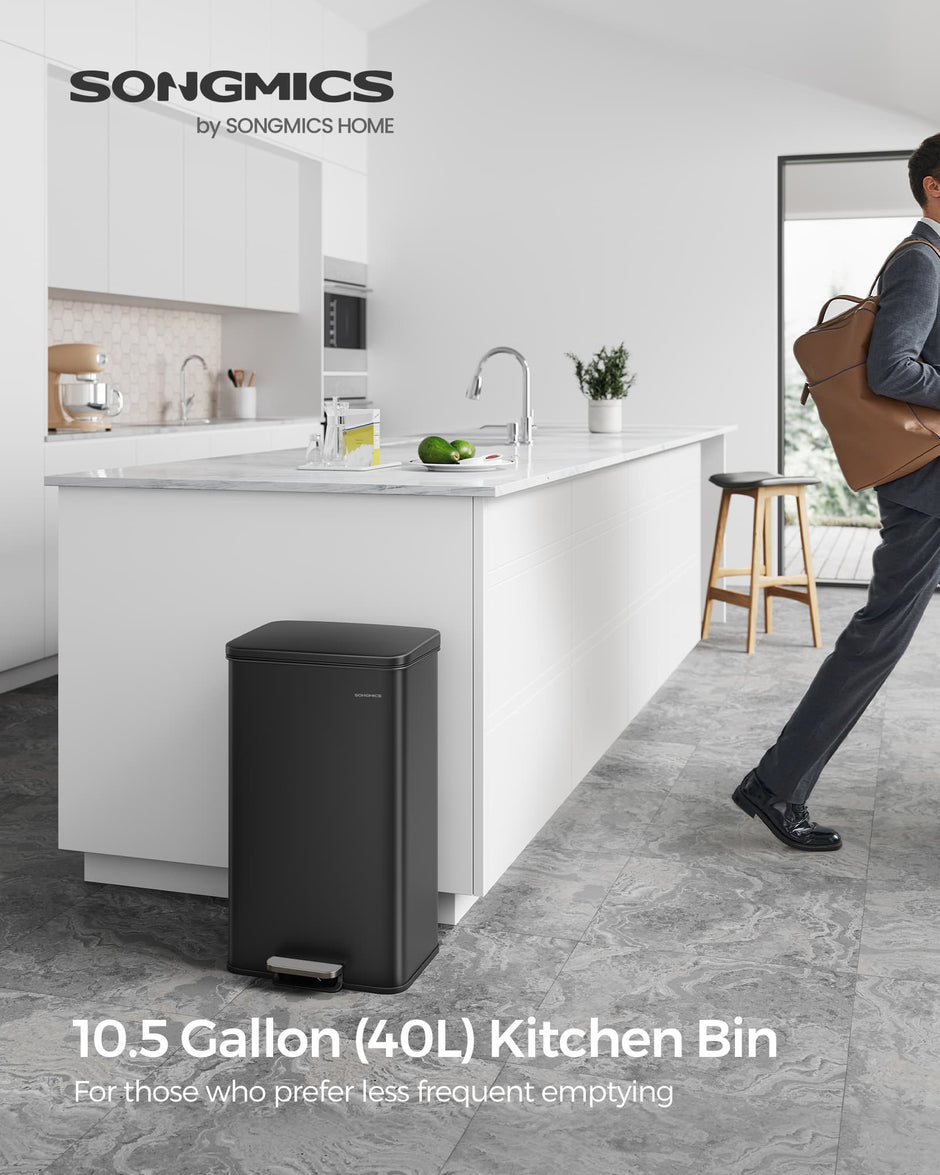 Large Steel Kitchen Bin – Black Finish – Soft Close Lid – 40L Capacity with 15 Liner Bags
