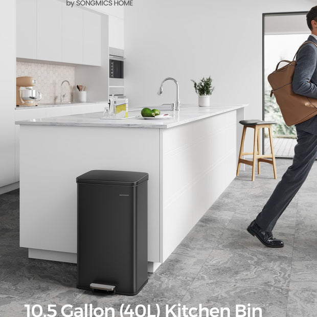Large Steel Kitchen Bin – Black Finish – Soft Close Lid – 40L Capacity with 15 Liner Bags