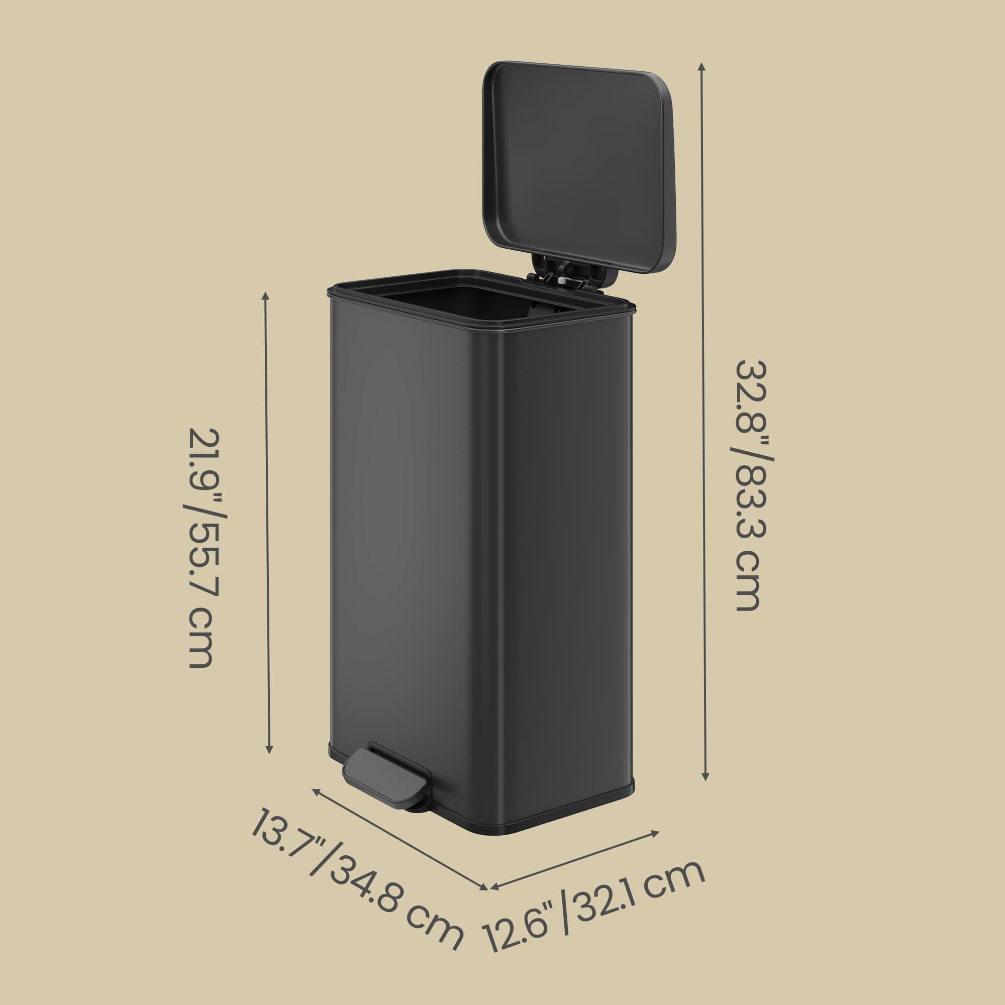 Large Step Waste Bin – Steel – Black – Soft Close Mechanism with Lid and 15 Liners Included