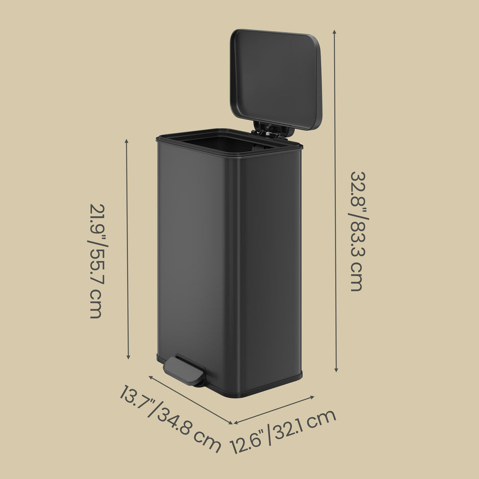 Large Step Waste Bin – Steel – Black – Soft Close Mechanism with Lid and 15 Liners Included