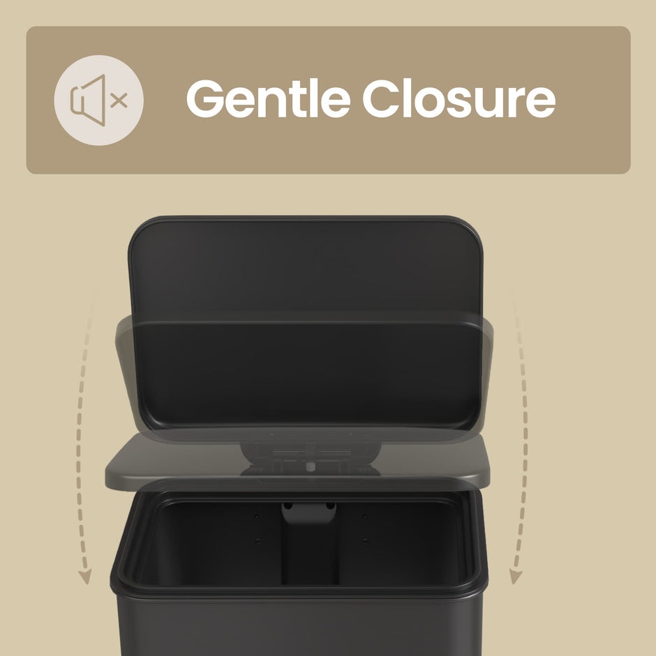 Large Step Waste Bin – Steel – Black – Soft Close Mechanism with Lid and 15 Liners Included