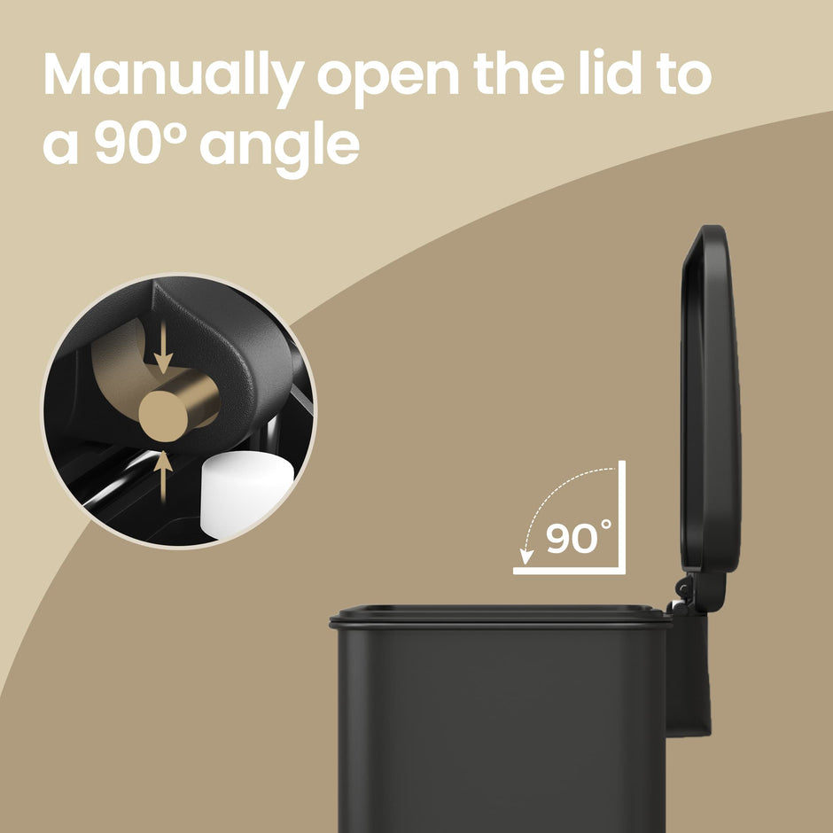 Large Step Waste Bin – Steel – Black – Soft Close Mechanism with Lid and 15 Liners Included