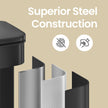 Large Step Waste Bin – Steel – Black – Soft Close Mechanism with Lid and 15 Liners Included