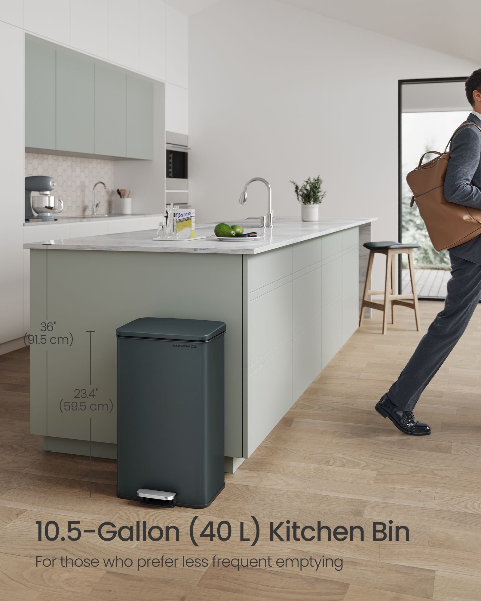 Large Step Rubbish Bin – Steel – Charcoal Grey – Soft Close with 15 Liner Bags Included