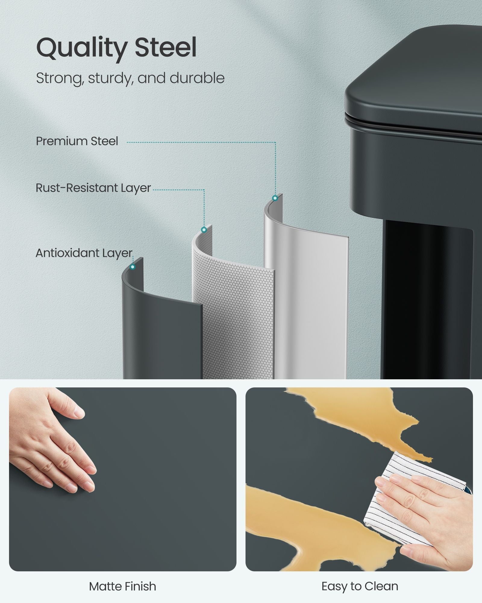 Large Kitchen Rubbish Bin – Steel – Silver – Soft Close with Lid and 15 Liner Bags Included