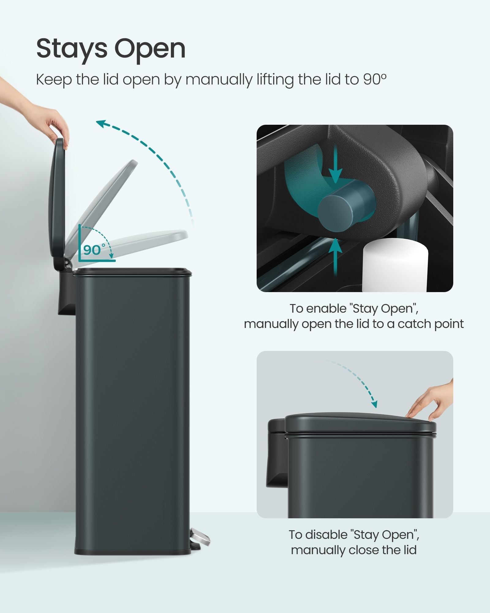 Large Kitchen Rubbish Bin – Steel – Silver – Soft Close with Lid and 15 Liner Bags Included