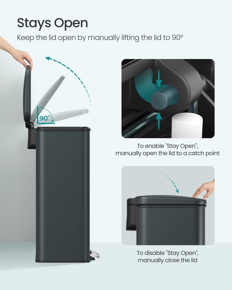 Large Step Rubbish Bin – Steel – Charcoal Grey – Soft Close with 15 Liner Bags Included