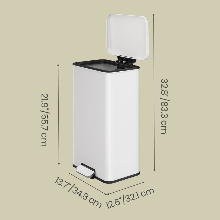 Large Step Waste Bin – Steel – White – 40L Capacity with Soft Close Mechanism