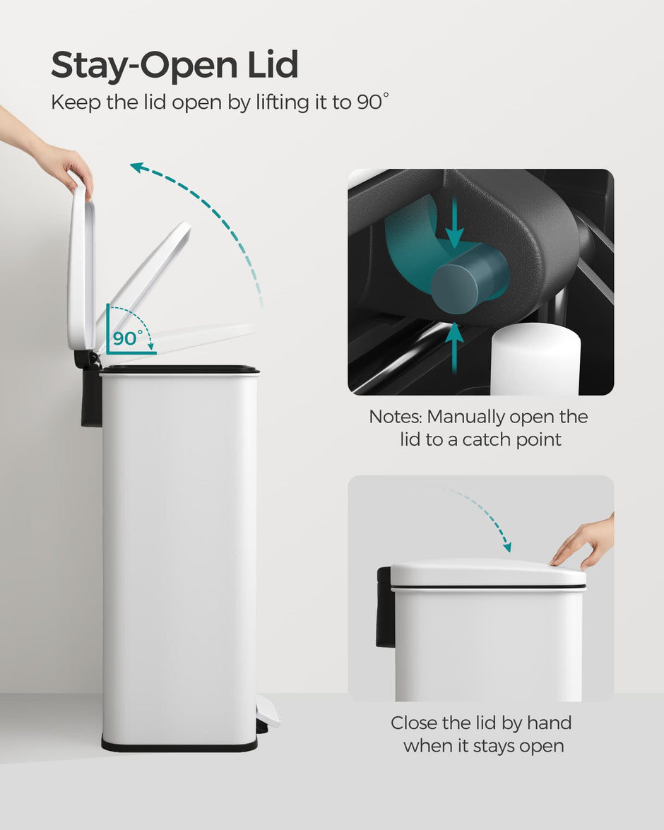 Kitchen Bin – Steel – White – 40L Capacity with Soft Close Lid, Includes 15 Liner Bags