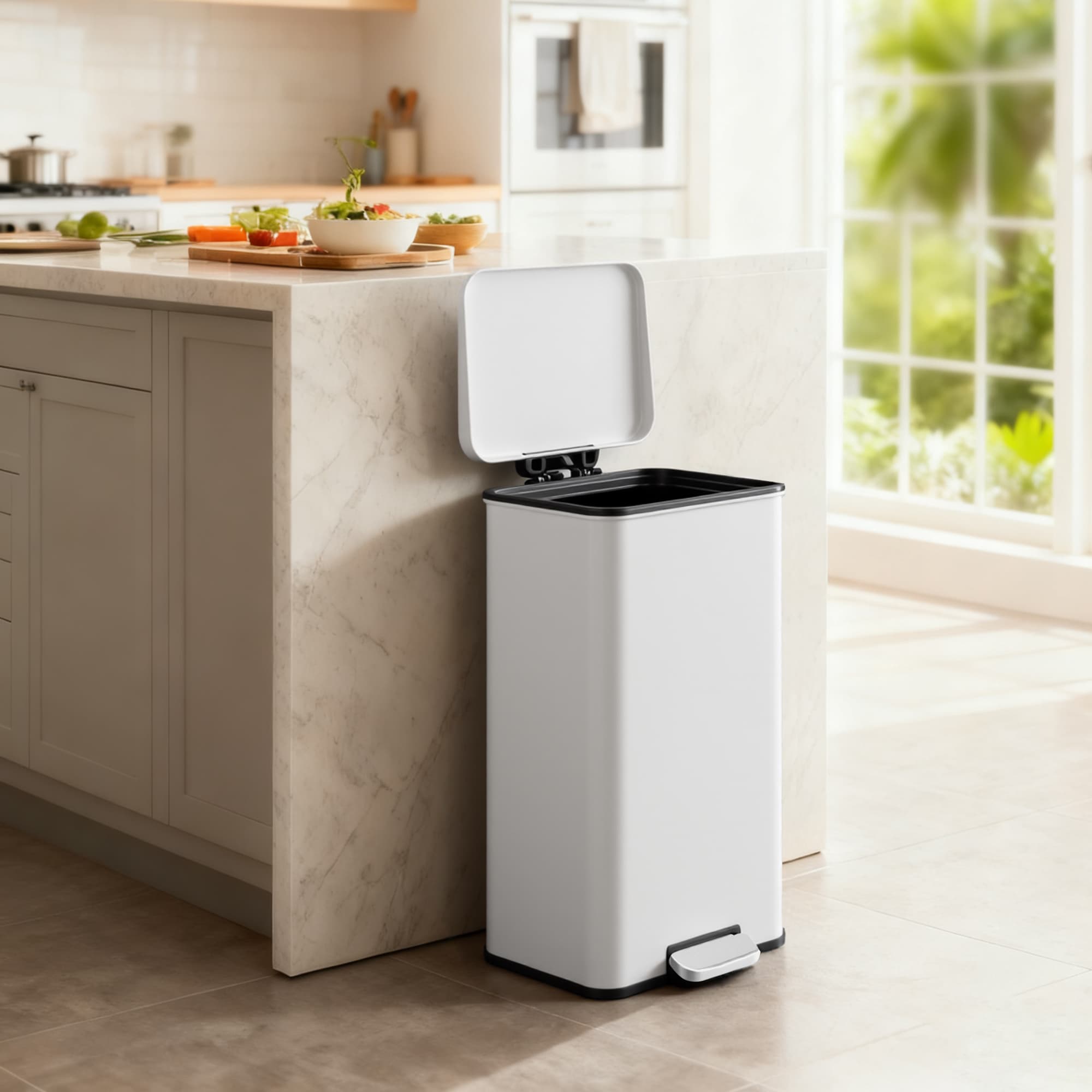 Large Step Waste Bin – Steel – White – 40L Capacity with Soft Close Mechanism