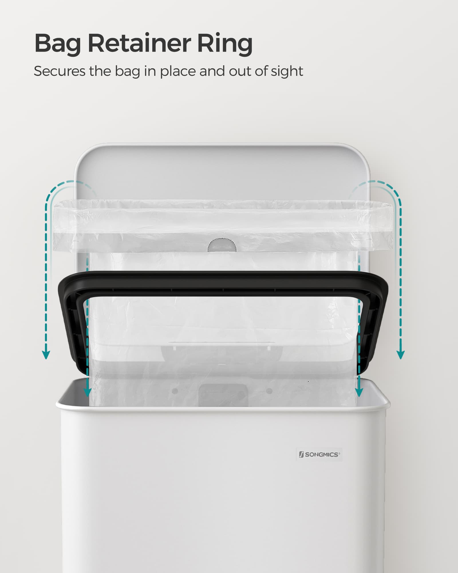 Kitchen Bin – Steel – White – 40L Capacity with Soft Close Lid, Includes 15 Liner Bags