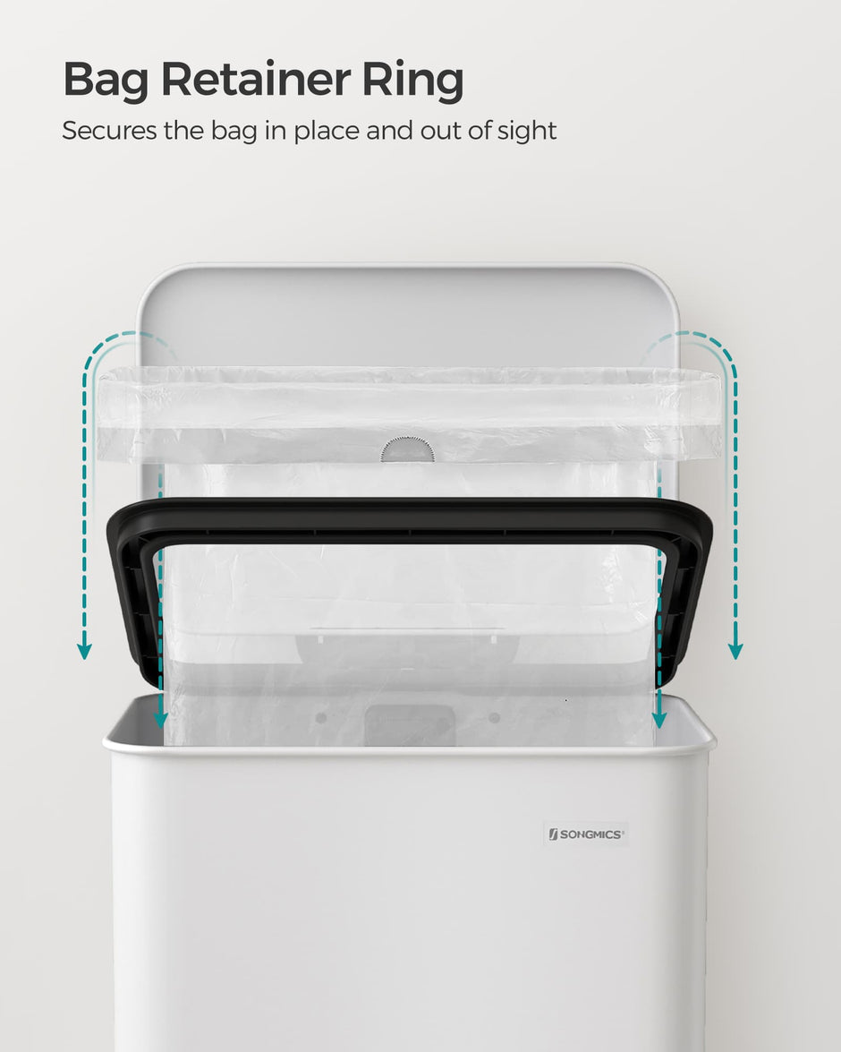 Kitchen Bin – Steel – White – 40L Capacity with Soft Close Lid, Includes 15 Liner Bags