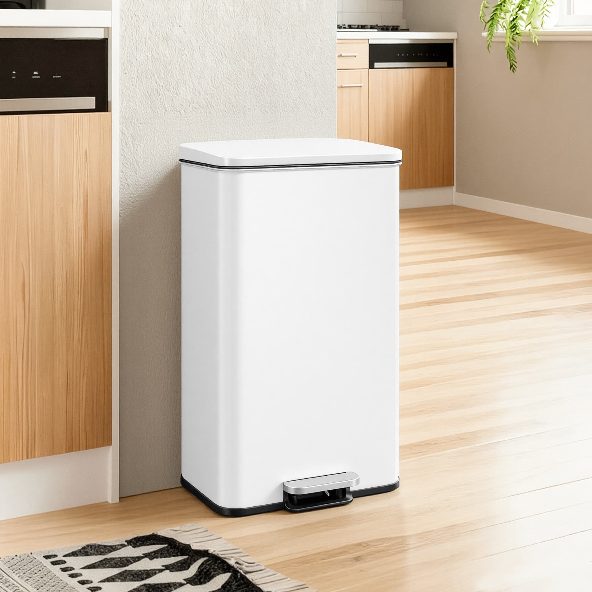 Large Step Waste Bin – Steel – White – 40L Capacity with Soft Close Mechanism