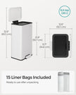 Kitchen Bin – Steel – White – 40L Capacity with Soft Close Lid, Includes 15 Liner Bags