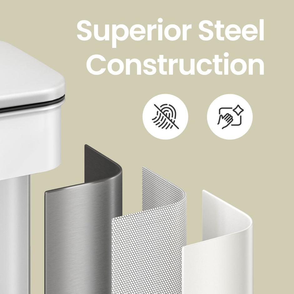 Large Step Waste Bin – Steel – White – 40L Capacity with Soft Close Mechanism