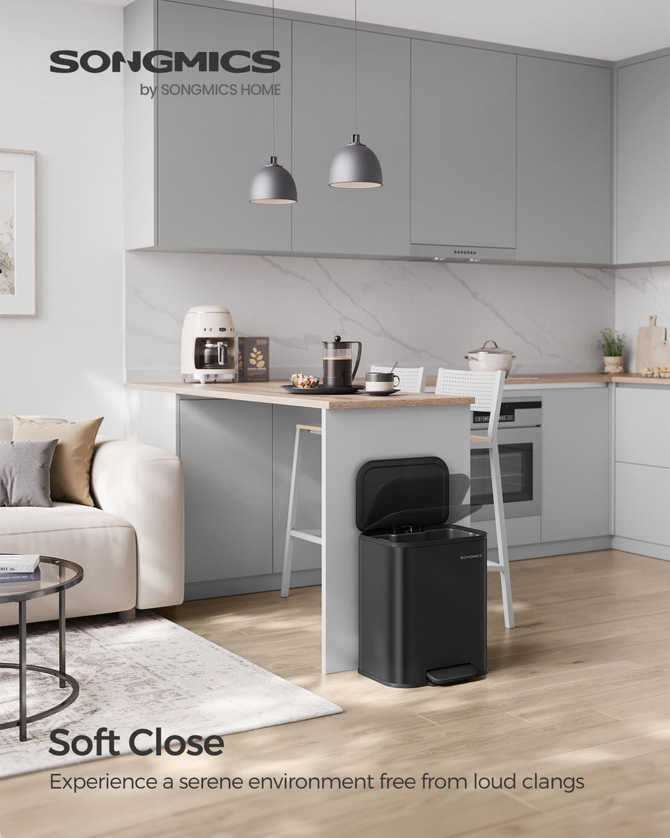 20L Kitchen Bin – Steel – Ink Black – Soft-Close Lid and Wide Non-Slip Pedal