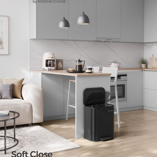 20L Kitchen Bin – Steel – Ink Black – Soft-Close Lid and Wide Non-Slip Pedal