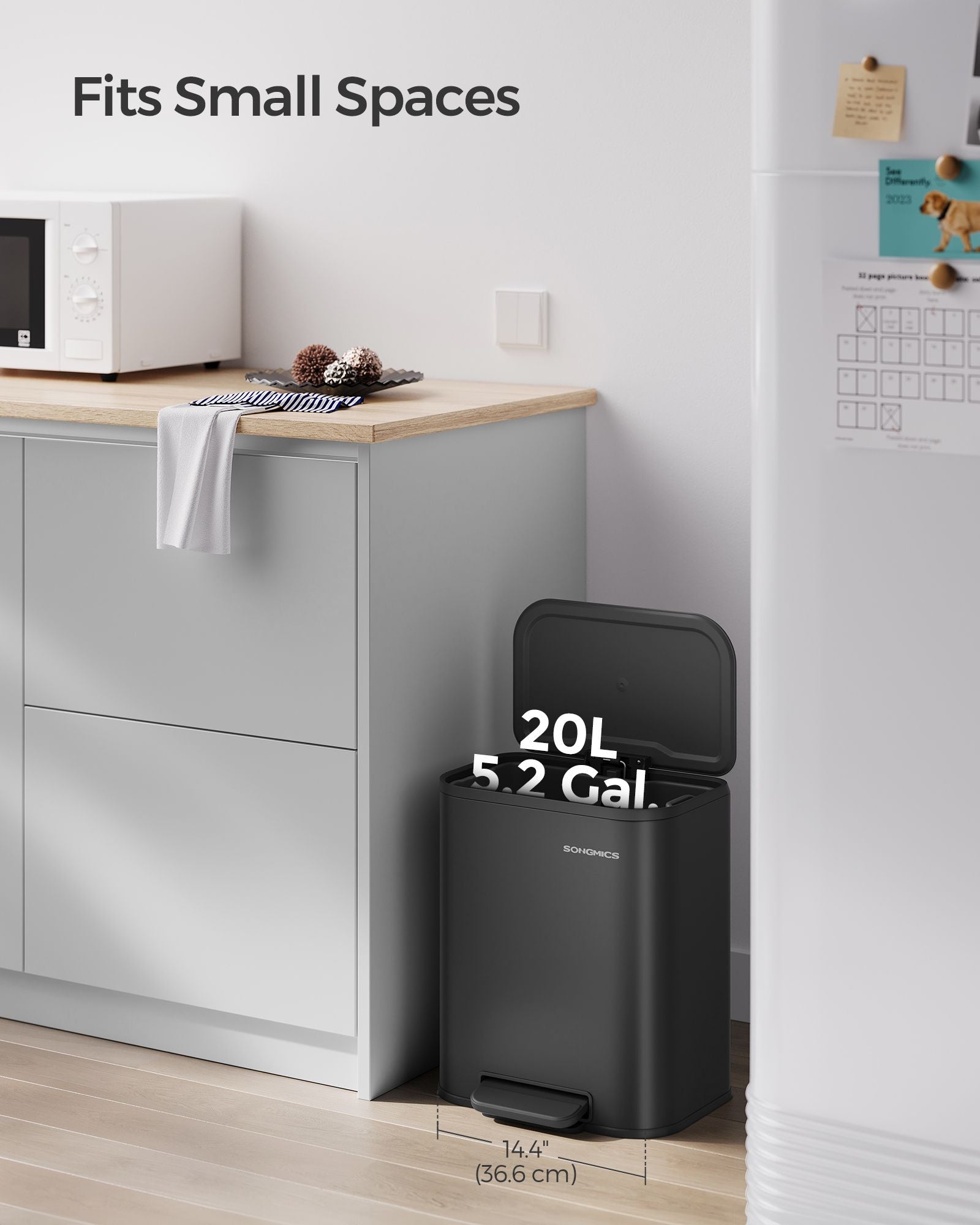 20L Kitchen Bin – Steel – Ink Black – Soft-Close Lid and Wide Non-Slip Pedal