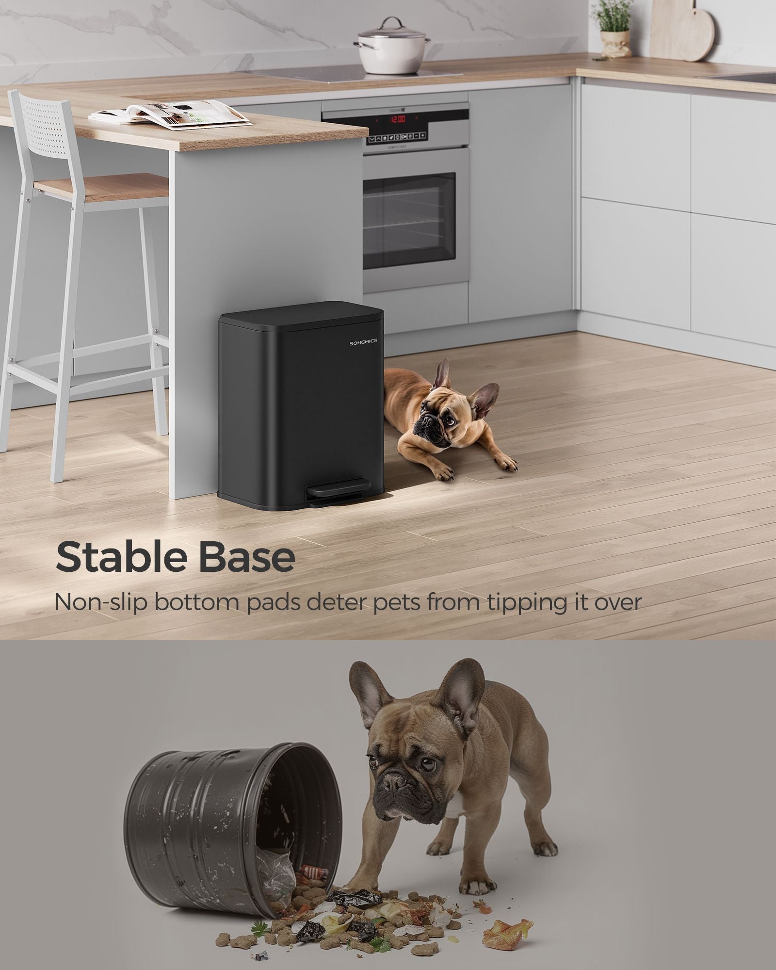 20L Kitchen Bin – Steel – Ink Black – Soft-Close Lid and Wide Non-Slip Pedal