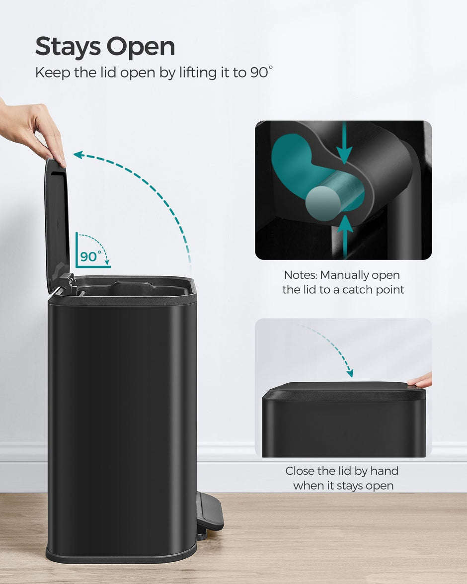 20L Kitchen Bin – Steel – Ink Black – Soft-Close Lid and Wide Non-Slip Pedal