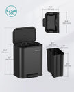 20L Kitchen Bin – Steel – Ink Black – Soft-Close Lid and Wide Non-Slip Pedal
