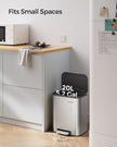 20L Steel Kitchen Trash Bin – Metallic Silver – Soft-Close Lid, Non-Slip Pedal
