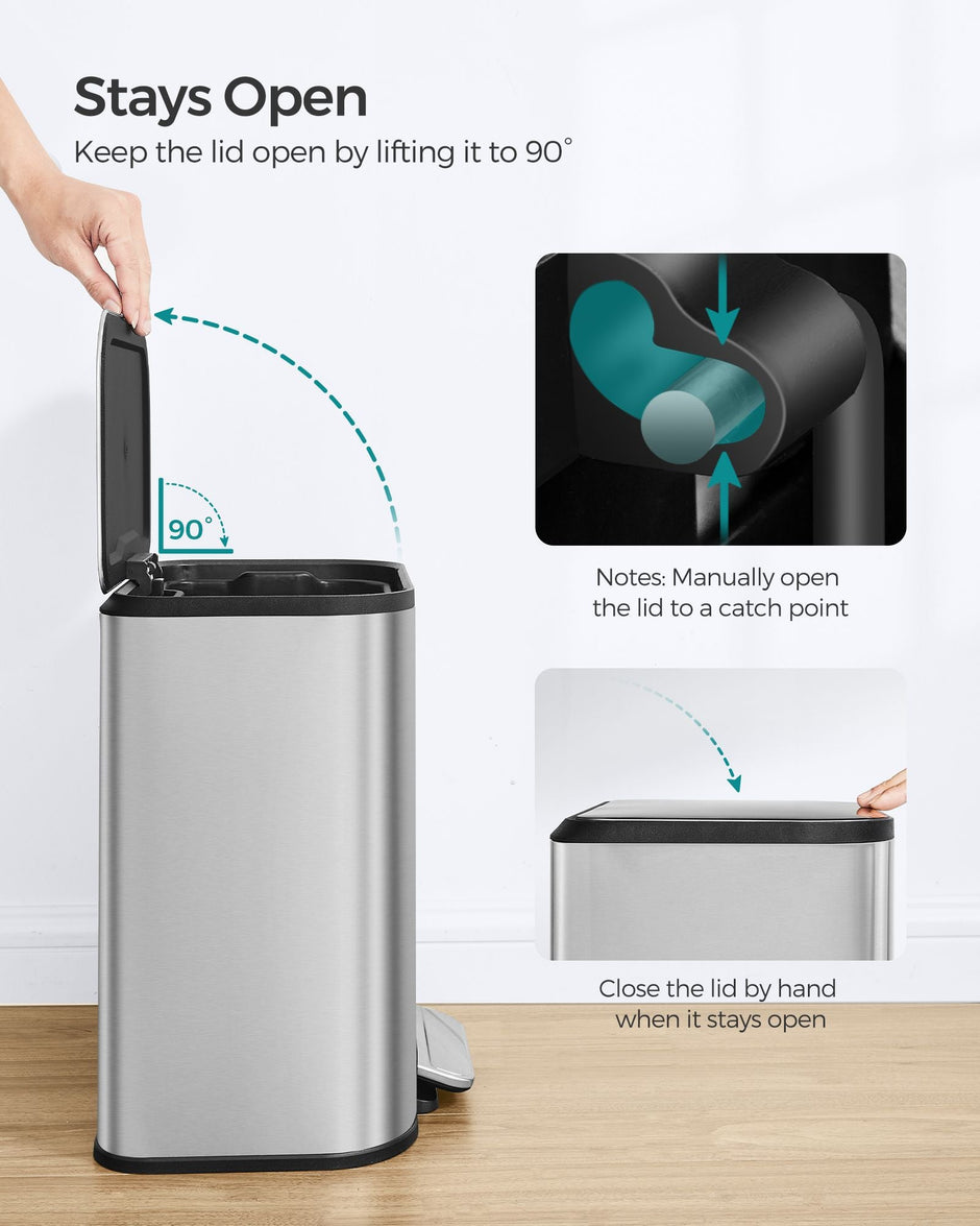 20L Steel Kitchen Trash Bin – Metallic Silver – Soft-Close Lid, Non-Slip Pedal
