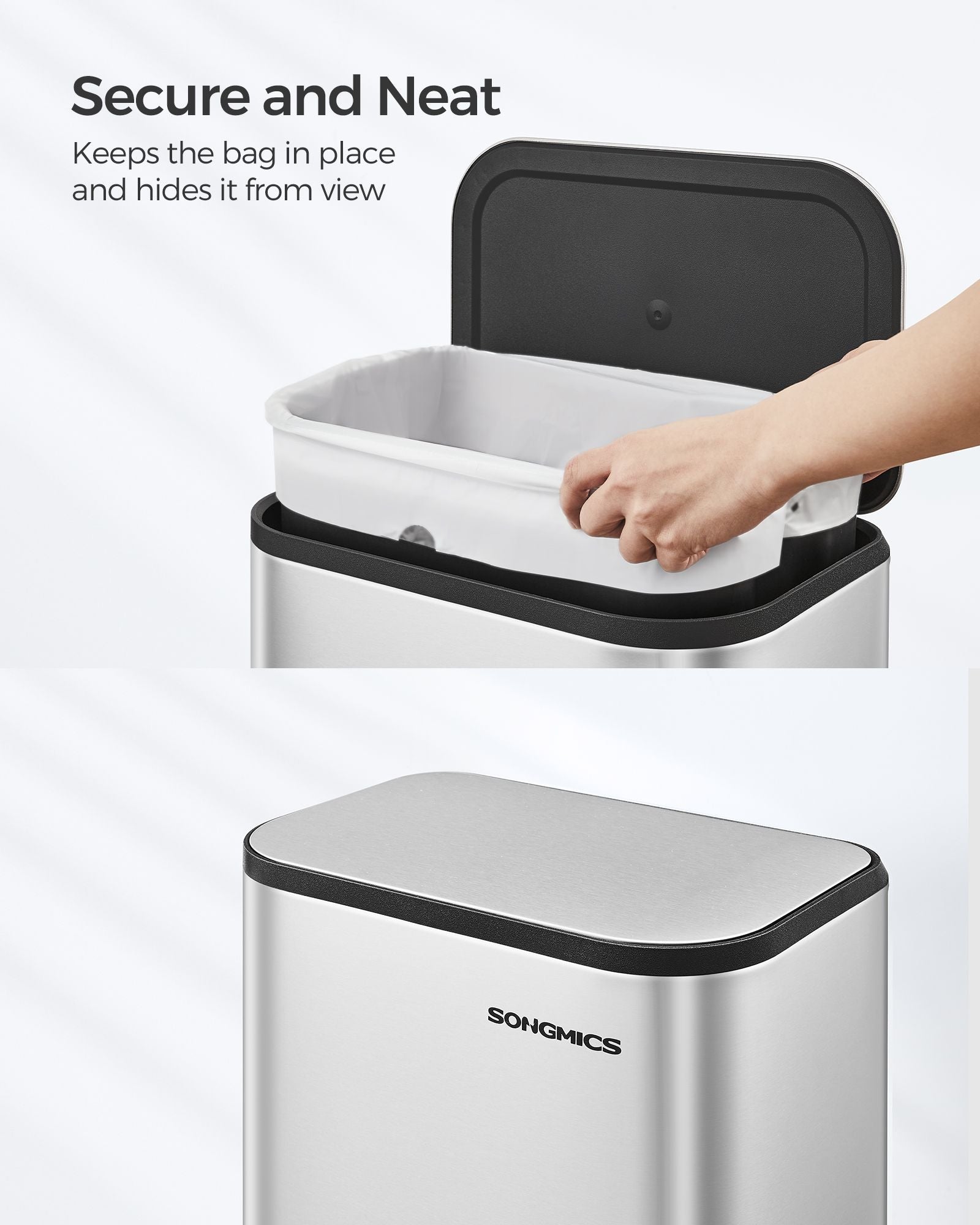 20L Steel Kitchen Trash Bin – Metallic Silver – Soft-Close Lid, Non-Slip Pedal