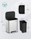 20L Steel Kitchen Trash Bin – Metallic Silver – Soft-Close Lid, Non-Slip Pedal