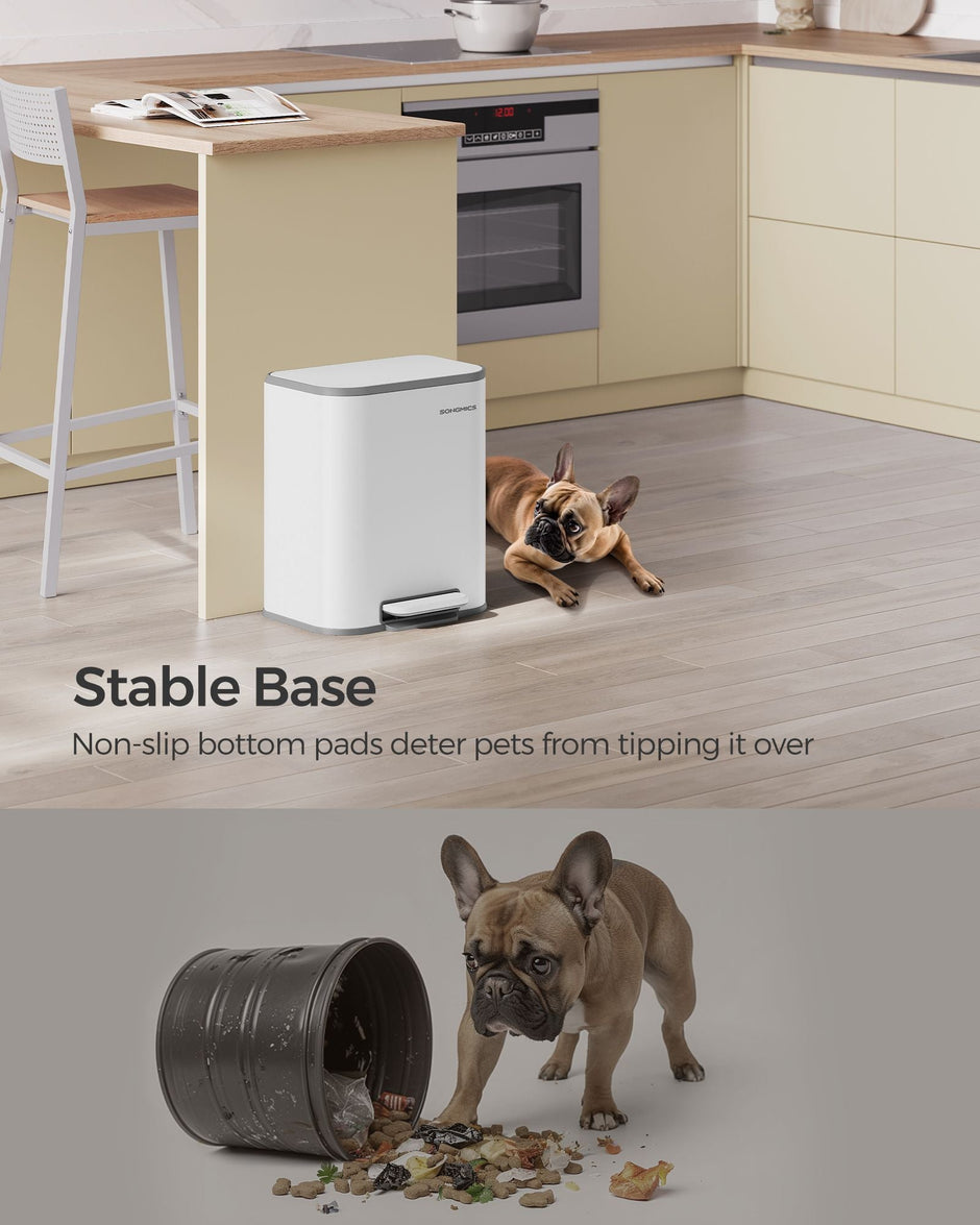 20L Kitchen Bin – Steel – Cloud White – Soft-Close Lid and Wide Non-Slip Pedal