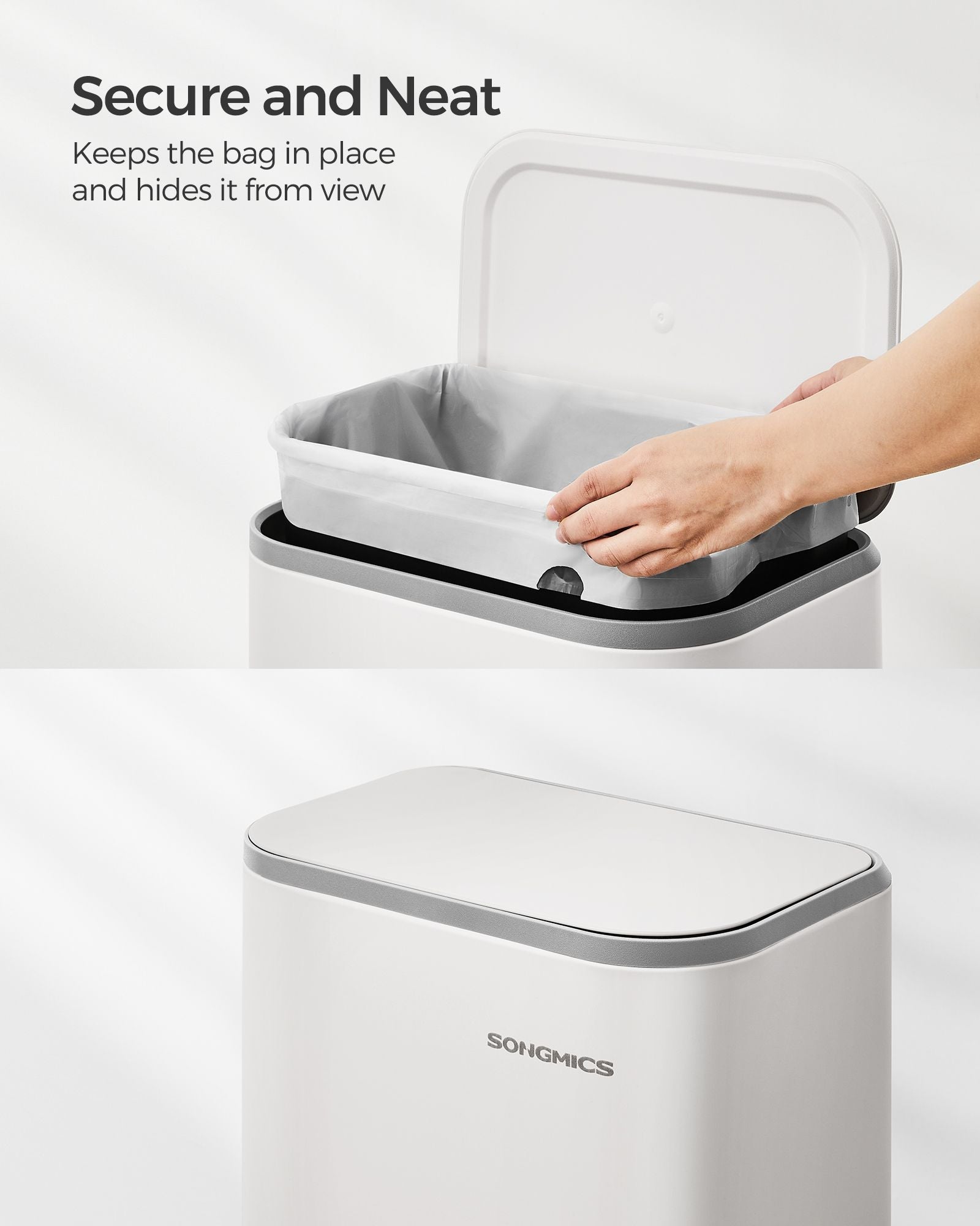 20L Kitchen Bin – Steel – Cloud White – Soft-Close Lid and Wide Non-Slip Pedal