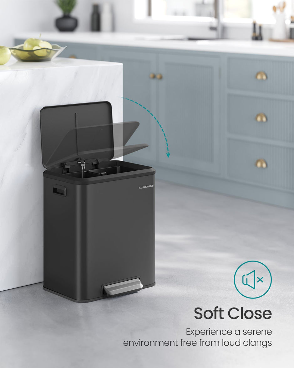 Double Bin – Steel – Metallic Silver – Soft-Close Lid, Wide Sturdy Pedal