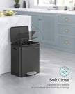 Double Bin – Steel – Metallic Silver – Soft-Close Lid, Wide Sturdy Pedal