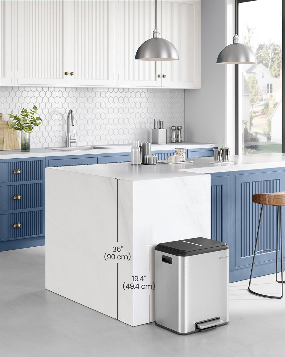 Double Bin – Steel – Metallic Silver – Soft-Close Lid, Wide Sturdy Pedal