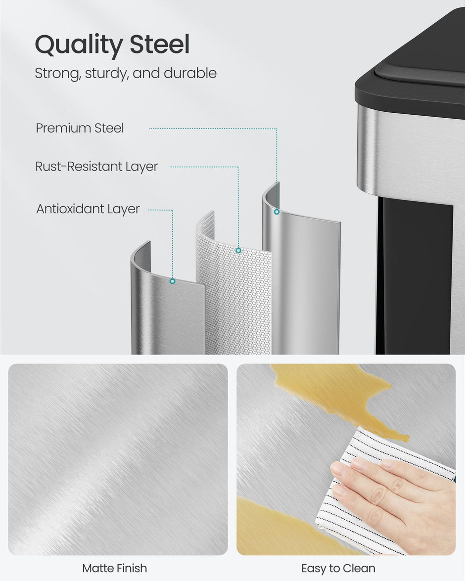 Double Bin – Steel – Metallic Silver – Soft-Close Lid, Wide Sturdy Pedal