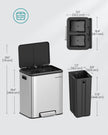 Double Bin – Steel – Metallic Silver – Soft-Close Lid, Wide Sturdy Pedal