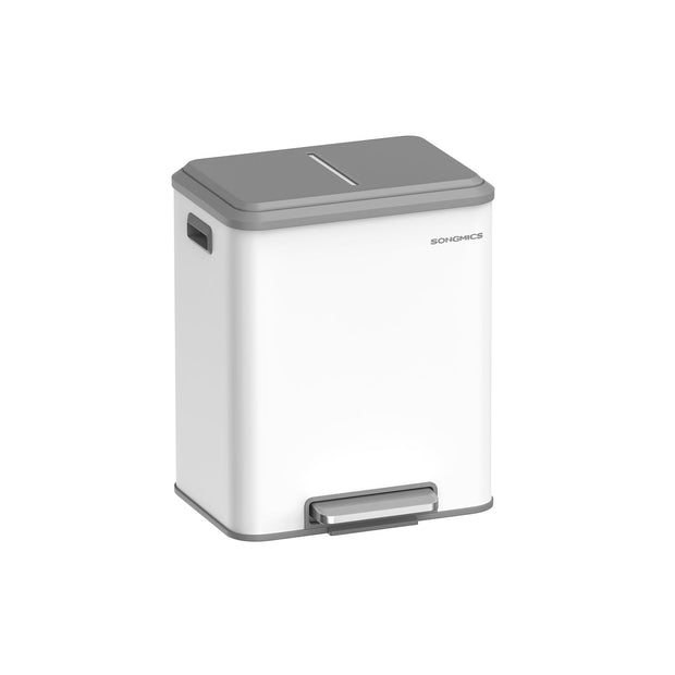 Double Bin – Steel – Cloud White – Soft-Close Lid, Inner Buckets for Recycling and Waste
