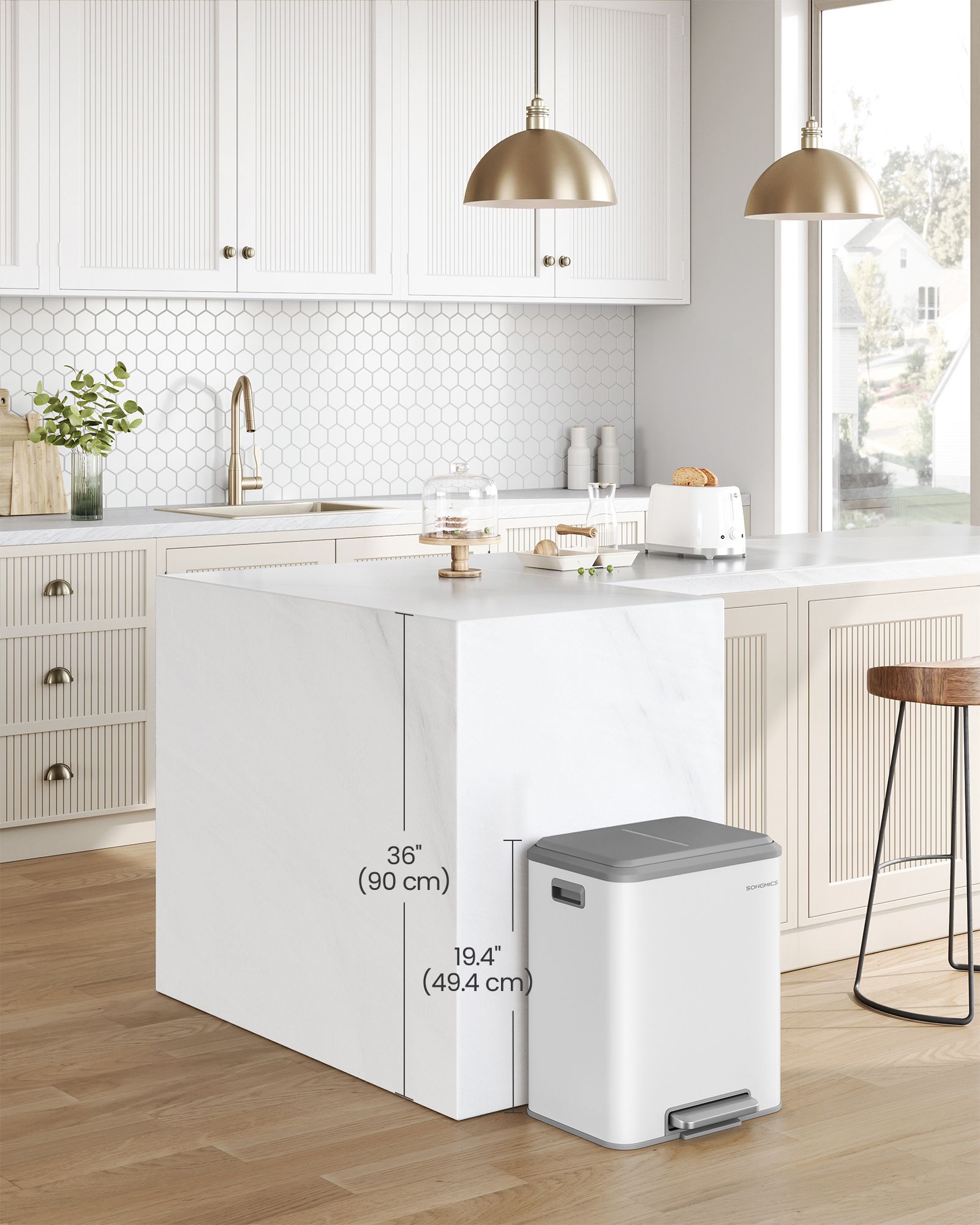 Double Bin – Steel – Cloud White – Soft-Close Lid, Inner Buckets for Recycling and Waste