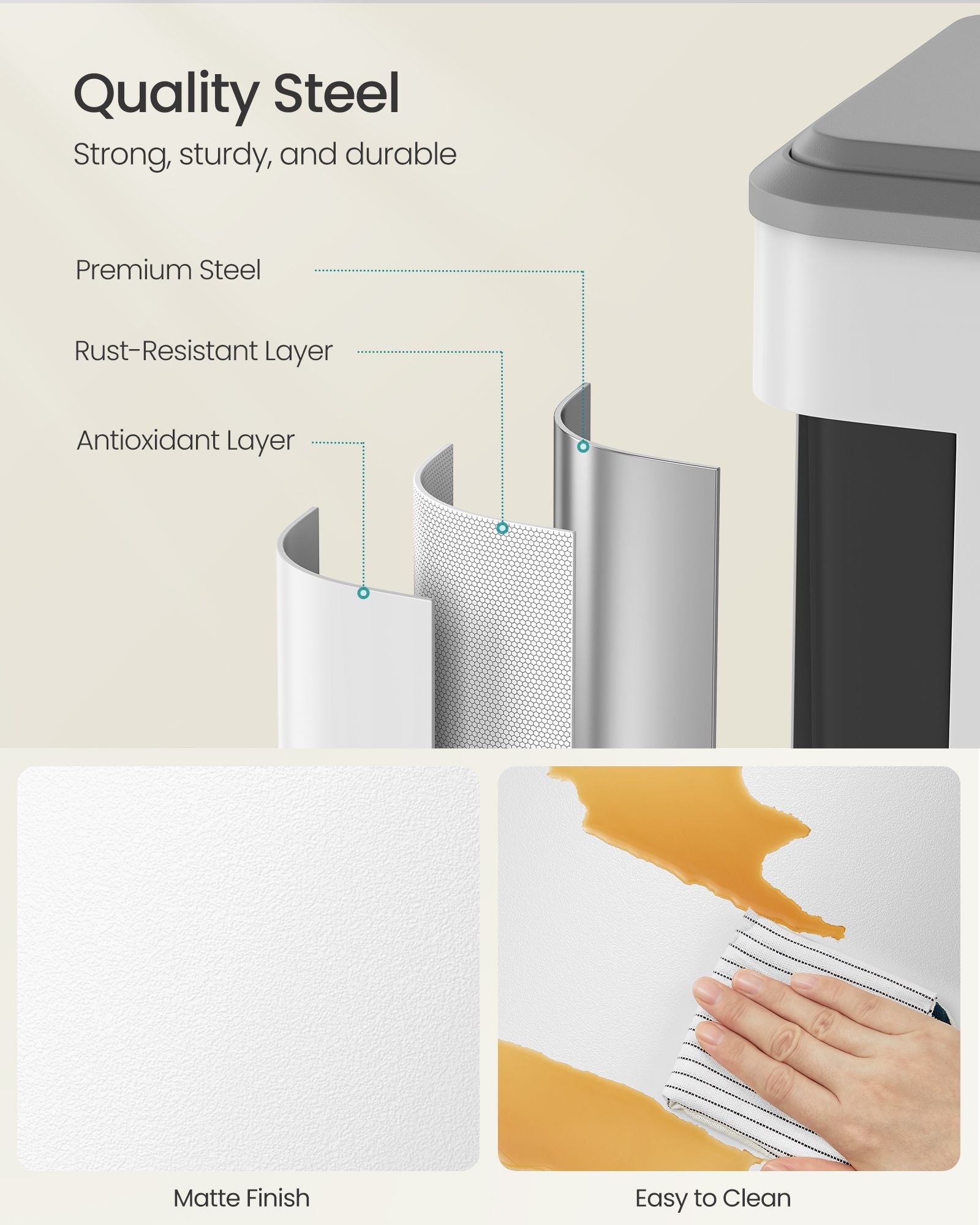 Double Bin – Steel – Cloud White – Soft-Close Lid, Inner Buckets for Recycling and Waste