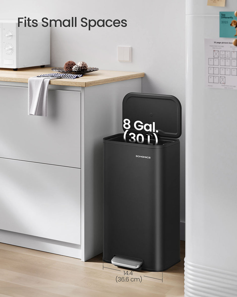 Pedal Bin – Steel – Ink Black – 30 L Capacity with Soft-Close Lid and Wide Non-Slip Pedal