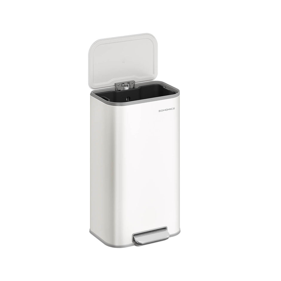 Kitchen Bin – Steel – Metallic Silver – 30 L Soft-Close Lid with Wide Non-Slip Pedal