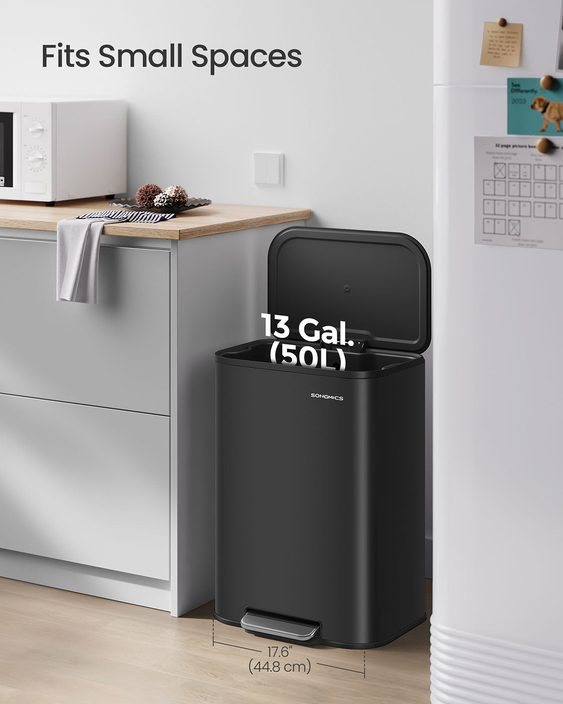 Pedal Bin – Steel – Ink Black – 50 L Soft-Close Lid with Wide Non-Slip Pedal